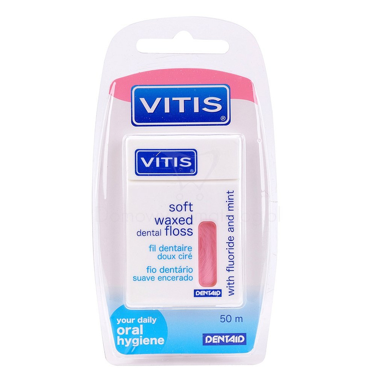 VITIS Soft Dental Floss 50 m - delikatna nić dentystyczna woskowana z fluorem i miętą (różowa)