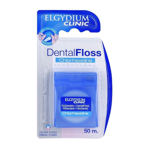 Elgydium DentalFloss Chlorhexidine 50 m - woskowana nitka dentystyczna z antybakteryjną chlorheksydyną