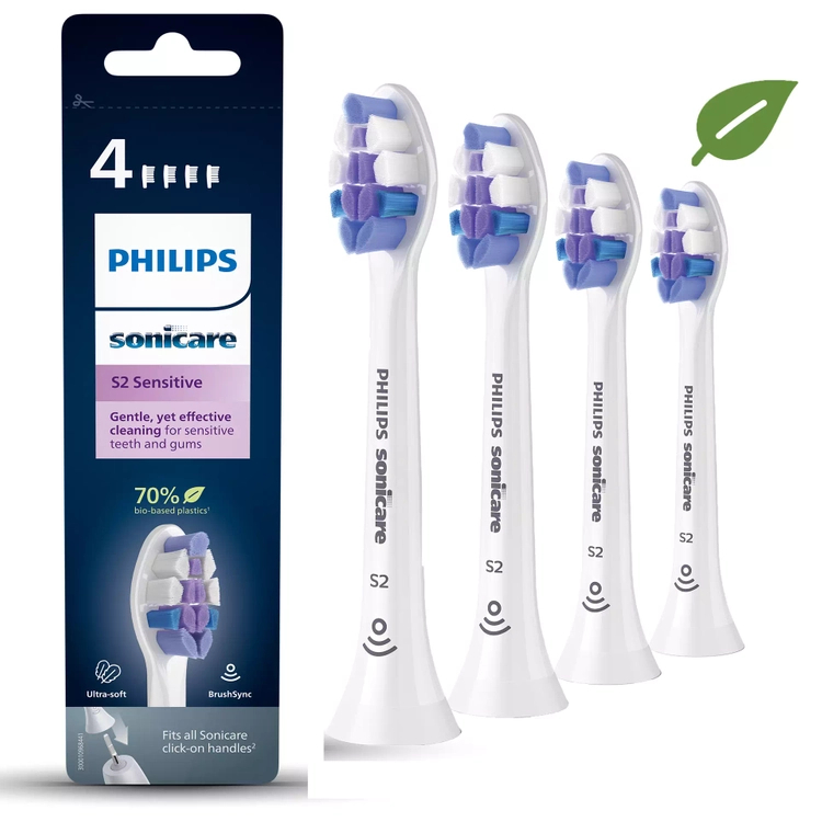 Końcówki wymienne Philips Sonicare Sensitive HX6054/10 S2 4sztuki - delikatne włosie