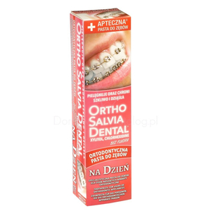 Pasta Ortho Salvia Dental Classic Day 75 ml - na dzień, dla osób noszących aparaty ortodontyczne (czerwona)