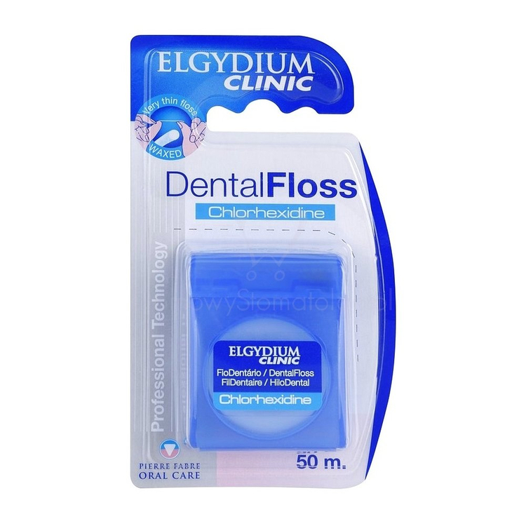Elgydium DentalFloss Chlorhexidine 50 m - woskowana nitka dentystyczna z antybakteryjną chlorheksydyną
