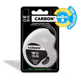 Nić WOOM Carbon+ 30 m - antybakteryjna nitka stomatologiczna z cząsteczkami węgla oraz ksylitolem