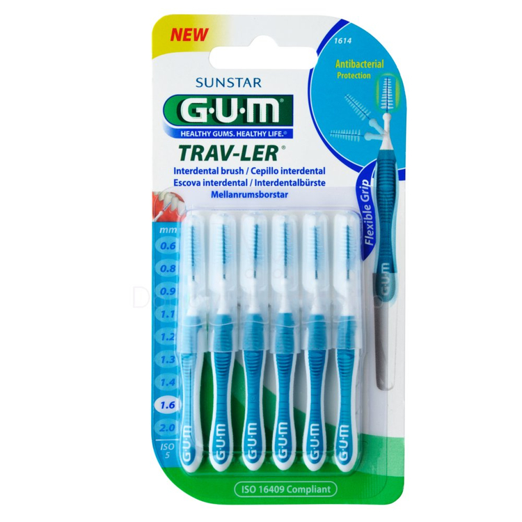GUM Butler Trav-Ler (1614) 6 szt. - szczoteczki międzyzębowe 1.6 mm (niebieskie)